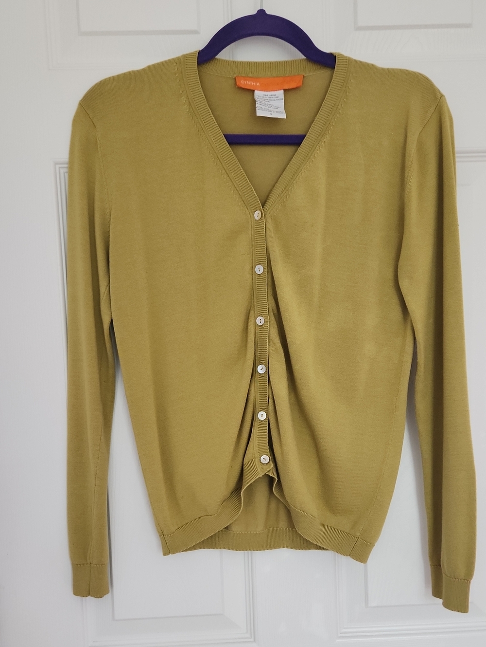 Business Casual Office Preppy Cynthia Steffe Olive Green V-Neck Button Cardigan